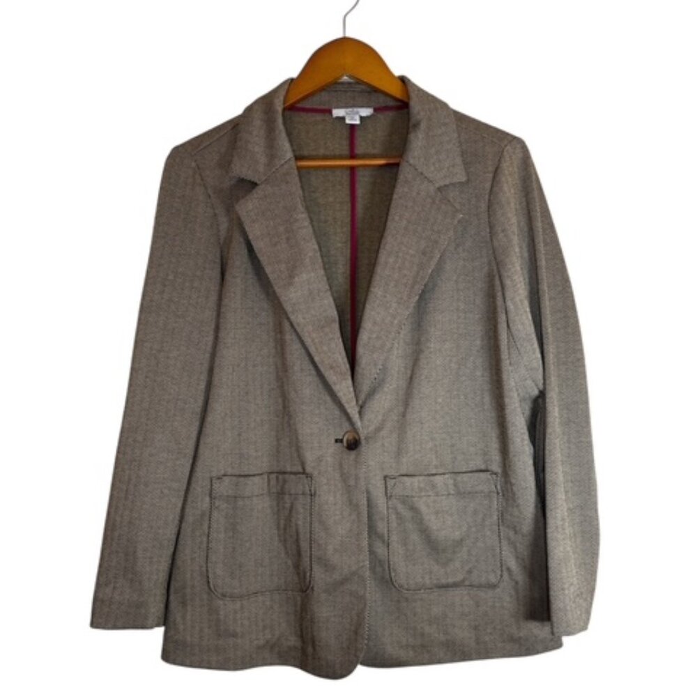 Croft & Barrow Womens Brown Plaid Blazer Pockets , Sz PM Office Professional